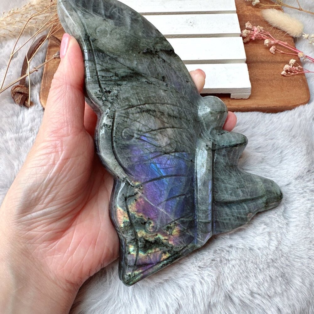 Gorgeous Large Purple Flash Labradorite Fairy Carving